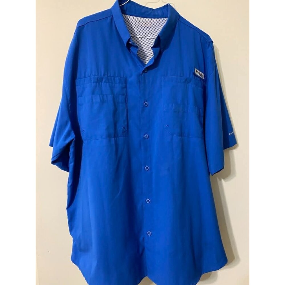 Columbia Omni Shade Men's Shirt 2xl Fishing Short Sleeve Blue PFG Lightweight